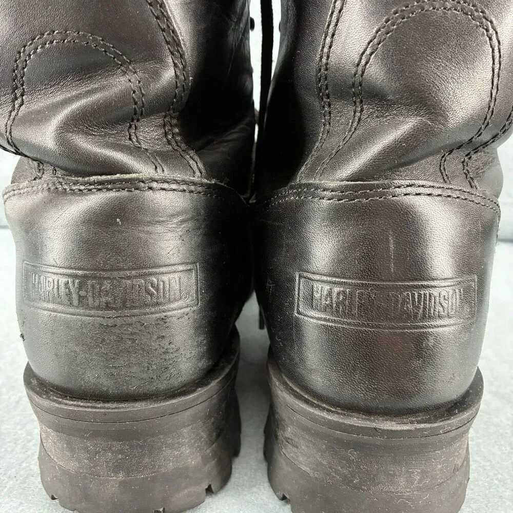 Harley Davidson Men’s Black Leather Motorcycle Biker Boots Size 9 Buckle Lace